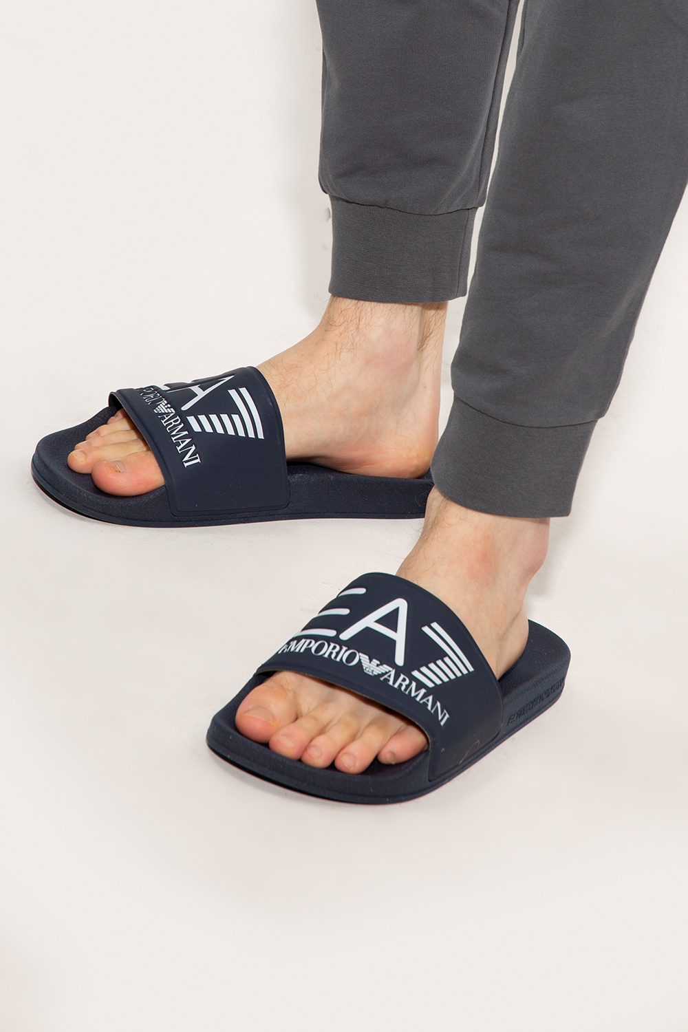 hugo boss armani Navy blue Slides with logo EA7